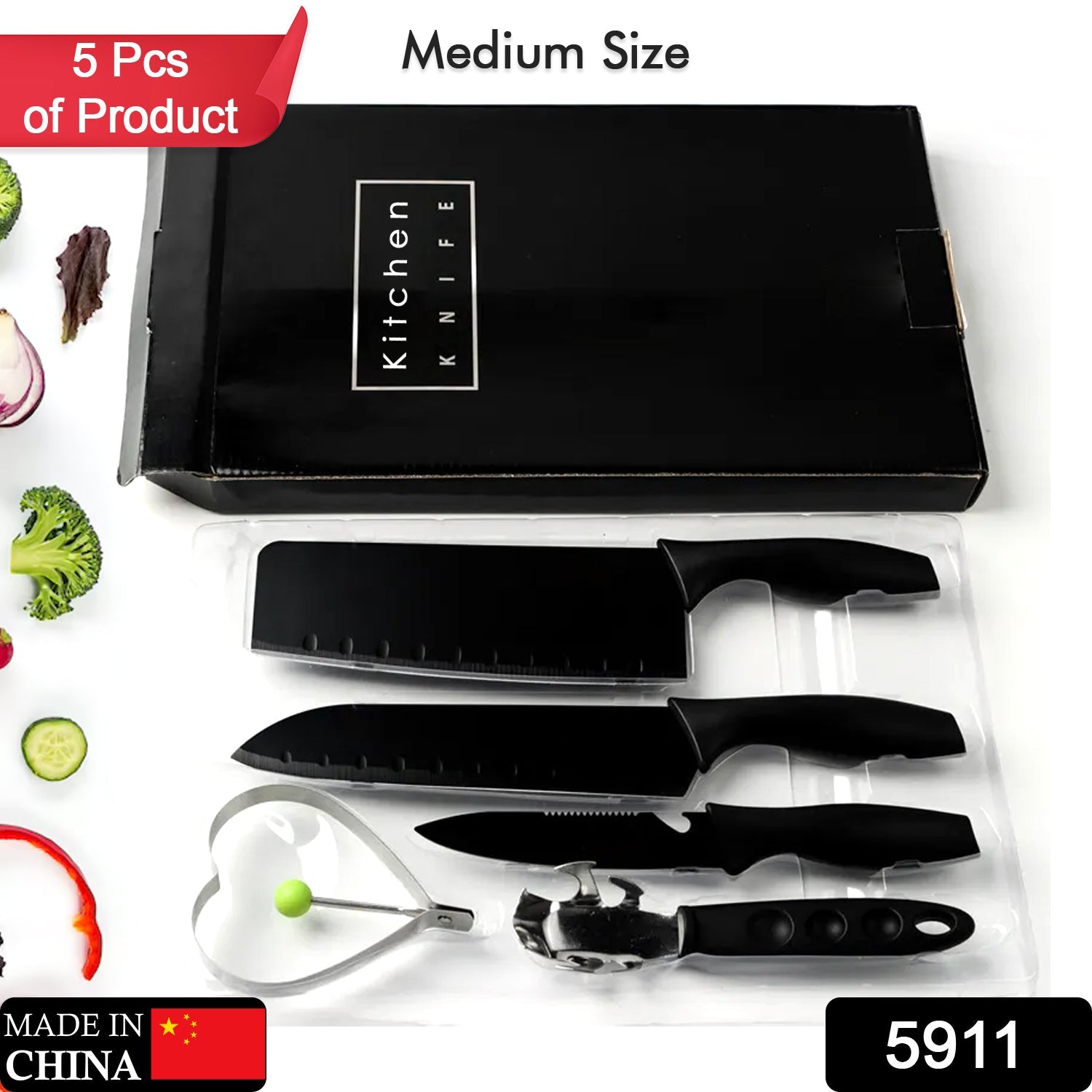 5911 Kitchen Chef Cutlery Stainless Steel Knife Set, Chopping Knife, Chef Knife, Utility Knife, Butcher Knife (Pack of 5pc). 5911 Kitchen Chef Cutlery Stainless Steel Knife Set, Chopping Knife, Chef Knife, Utility Knife, Butcher Knife (Pack of 5pc).